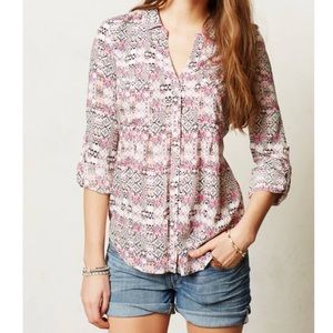 Maeve Anthropologie Islet Roll Tab Button Up